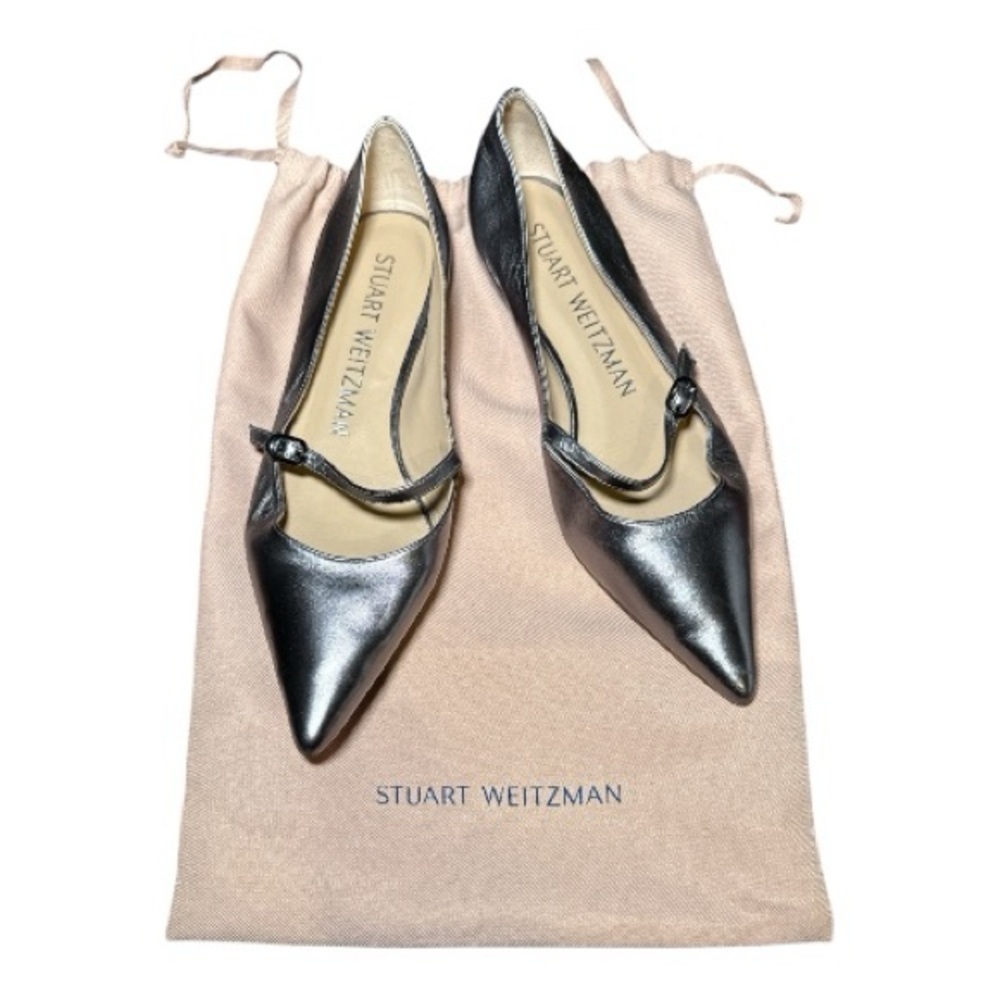 Stuart Weitzman Emilia Mary Jane Flats Silver Metallic Size 8B Shoes